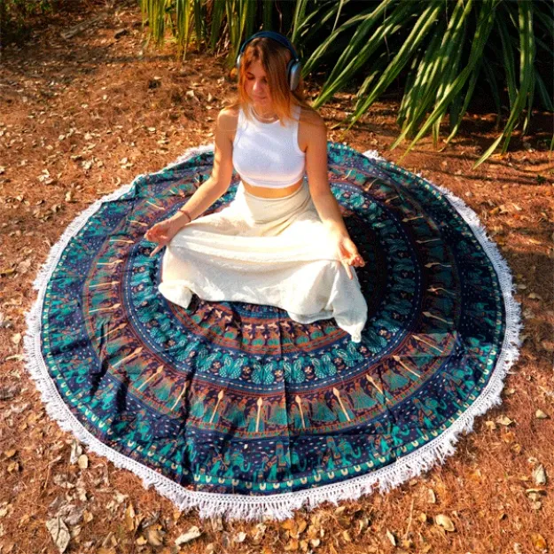 Bild von Rundes Mandala Tuch Elefanten