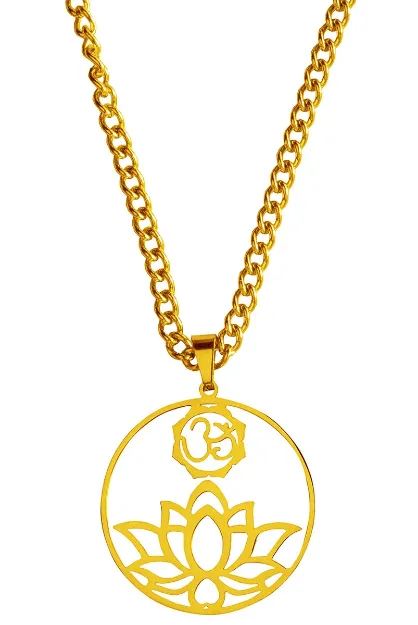 Bild von Halskette Om Lotus Edelstahl vergoldet 3cm mit 50cm Edelstahlkette