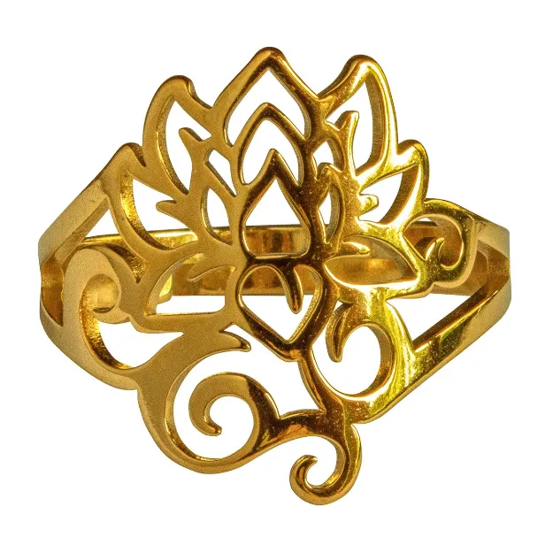 Bild von Ring Om Lotus (Ø2,5cm) Edelstahl vergoldet offen verstellbar (kleinste Grösse 54
