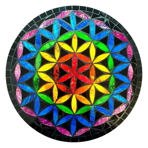Bild von Spiegel Mosaik Blume des Lebens bunt Glas Ø40cm