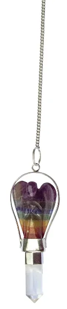 Bild von Pendel Engel Bergkristall (2x2,5cm), umringt von 7 Chakra Steinen (Ø 4mm) und Be