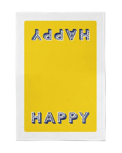 Bild von Asta Barrington Happy/yellow Tea Towel 70 x 50cm - Jamida of Sweden