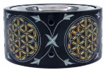 Bild von Räuchergefäss Blume des Lebens gold, Black Stone Ø10cm (Ø8,5cm innen) x 5cm mit 
