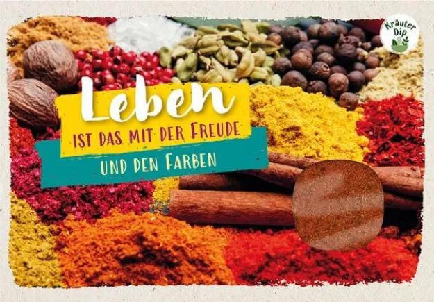 Bild von Kräuter-Dip-Karte - Leben ist das mit der Freude und denFarben