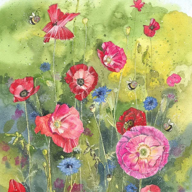 Bild von POPPIES AND CORNFLOWERS BLANK CARD
