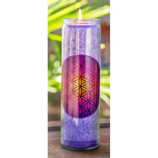 Bild von Stearin-Duftkerze violett Blume des Lebens