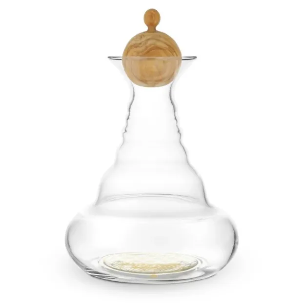 Bild von Karaffe Alladin 1,3l Gold - Blume des Lebens - Olivenholzstöpsel - mundgeblasen