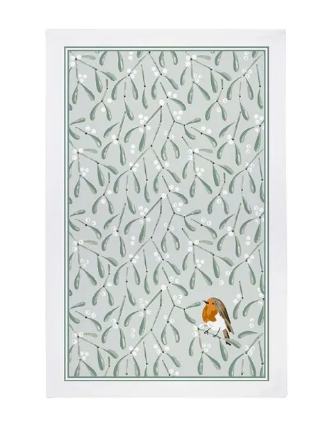 Bild von Mistletoe & Robin Cotton Tea Towel - Ulster Weavers