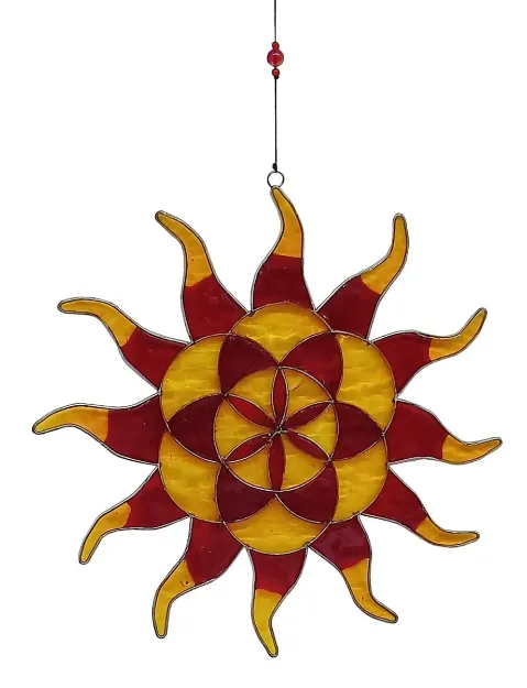 Bild von Suncatcher Sonne Saat des Lebens Resin rot/orange 22cm