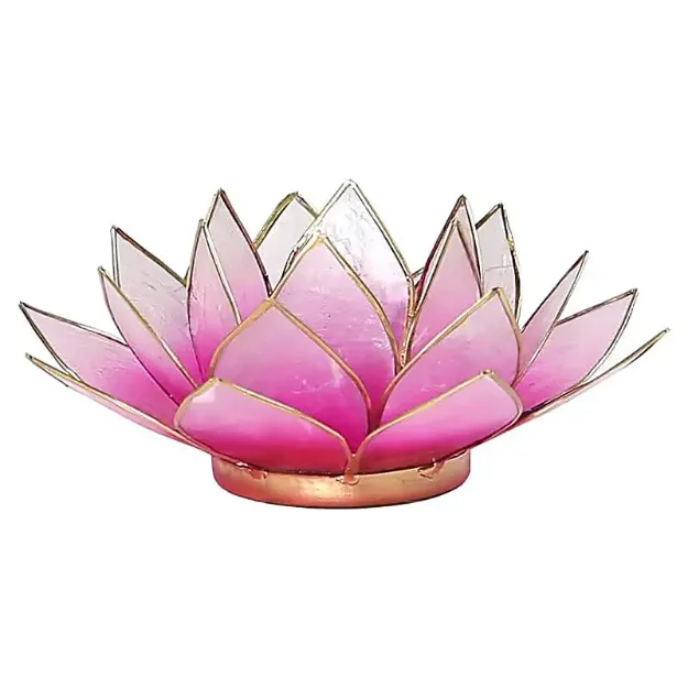 Bild von Lotus Teelichthalter rosa/weiss mit Goldrand