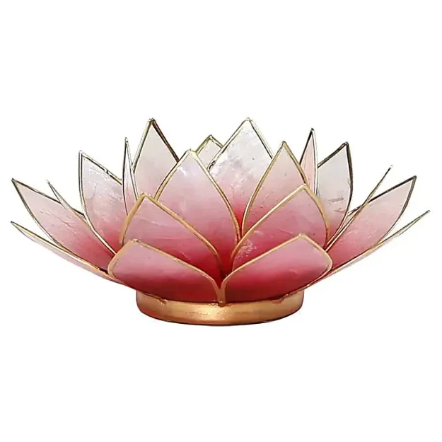 Bild von Lotus Teelichthalter rot/rosa mit Goldrand