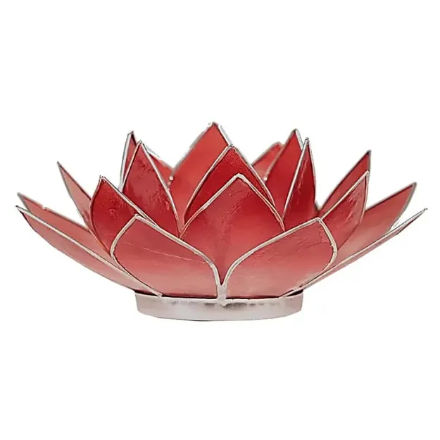 Bild von Lotus Teelichthalter rosa/rot mit Silberrand