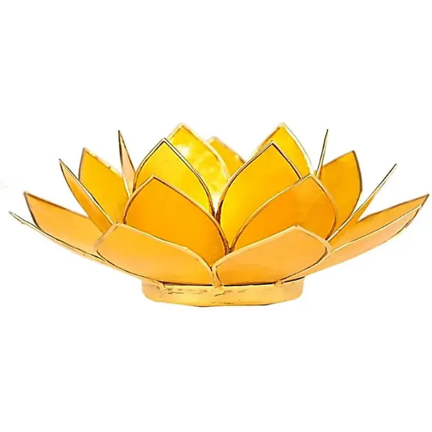 Bild von Lotus Teelichthalter gelb 3. Chakra mit Goldrand