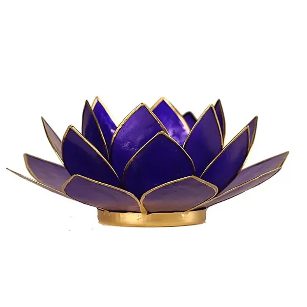 Bild von Lotus Teelichthalter indigo 6. Chakra mit Goldrand