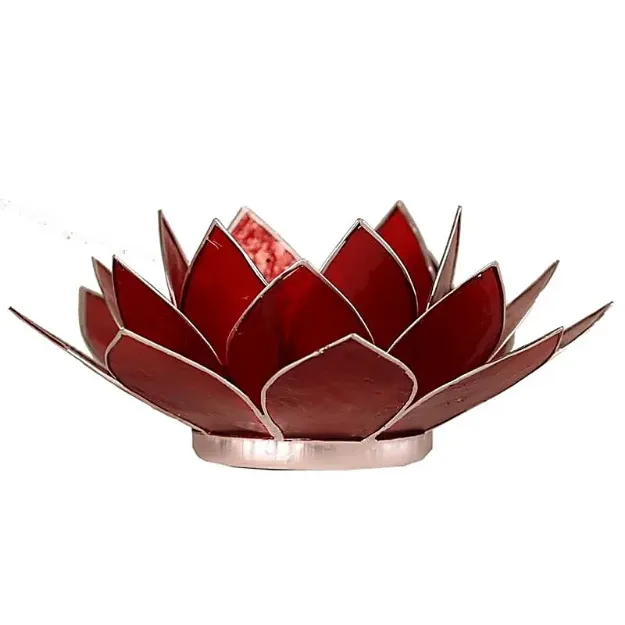 Bild von Lotus Teelichthalter rot 1. Chakra mit Silberrand