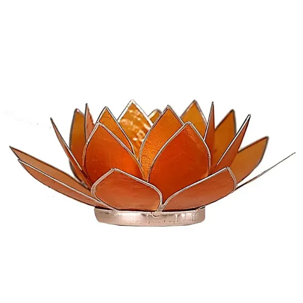 Bild von Lotus Teelichthalter orange 2. Chakra mit Goldrand