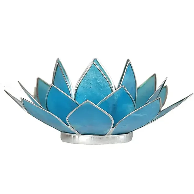 Bild von Lotus Teelichthalter blau 5. Chakra mit Silberrand