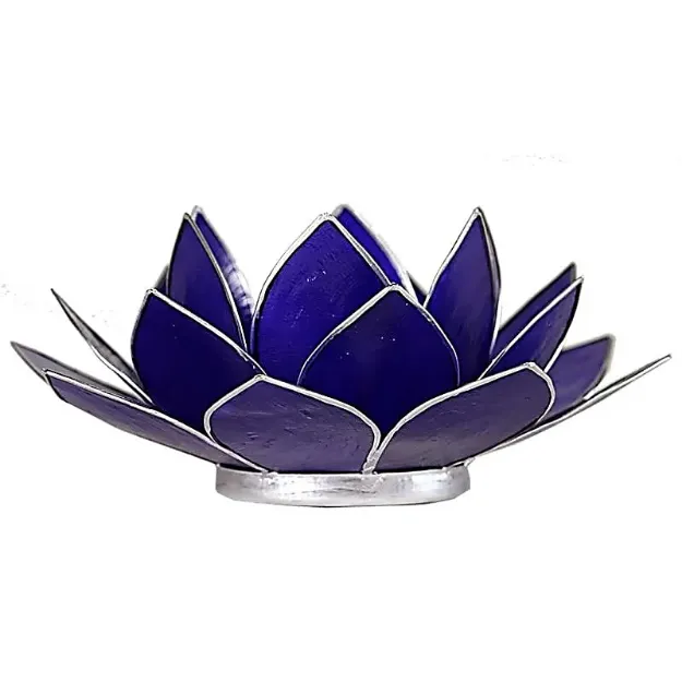 Bild von Lotus Teelichthalter indigo 6. Chakra mit Silberrand