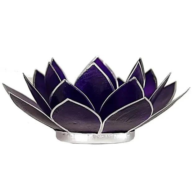 Bild von Lotus Teelichthalter violett 7. Chakra mit Silberrand