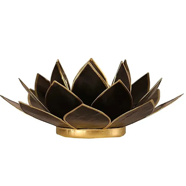 Bild von Lotus Teelichthalter schwarz mit Goldrand