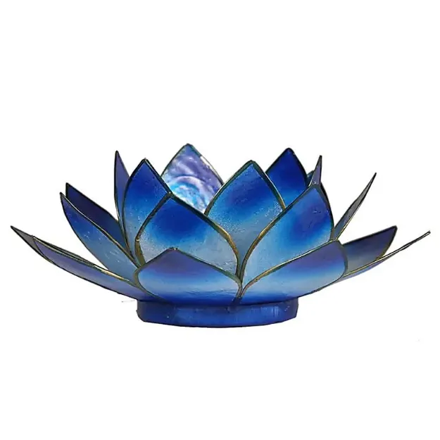 Bild von Lotus Teelichthalter blau mit Goldrand