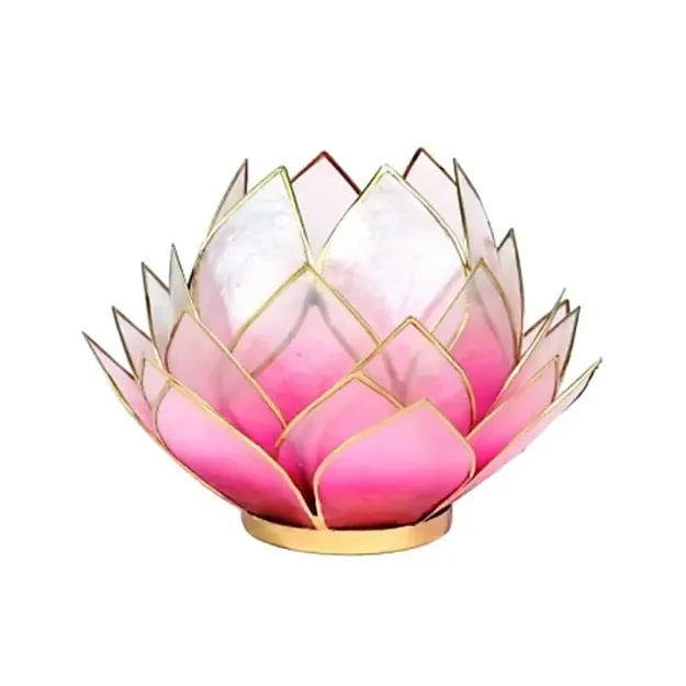 Bild von Lotus Teelichthalter rosa mit Goldrand gross