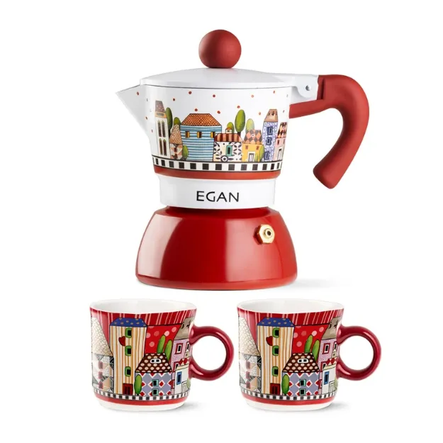 Bild von SET MOKA 2 CPS + 2 MINIMUG PAESE MIO RED