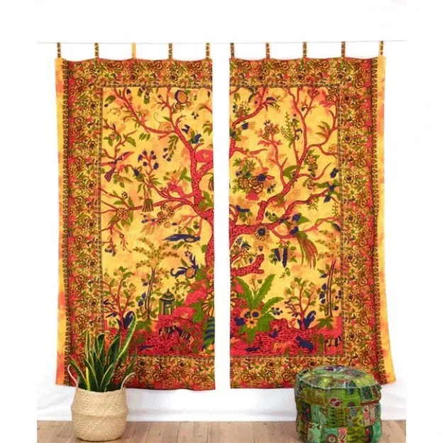 Bild von Batik-Vorhang Lebensbaum gelb-orange