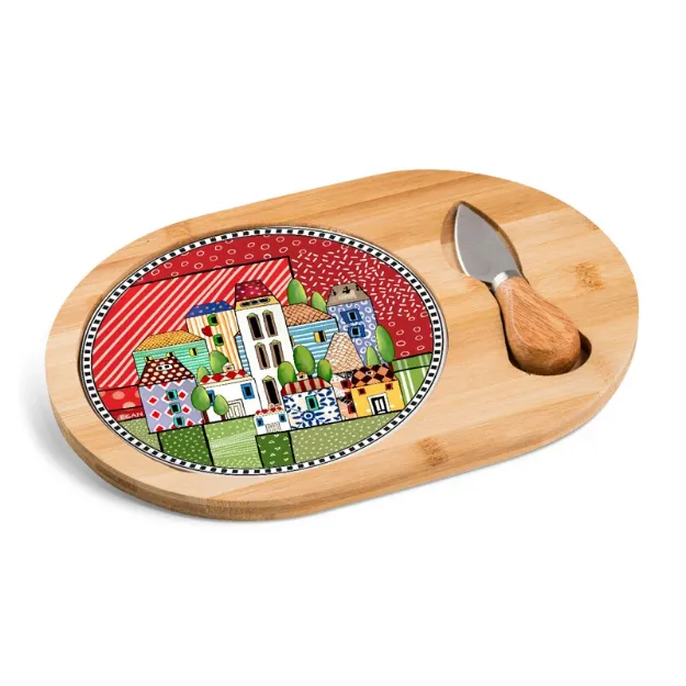Bild von CHOPPING BOARD RED WITH CHEESE KNIFE PAESE MIO