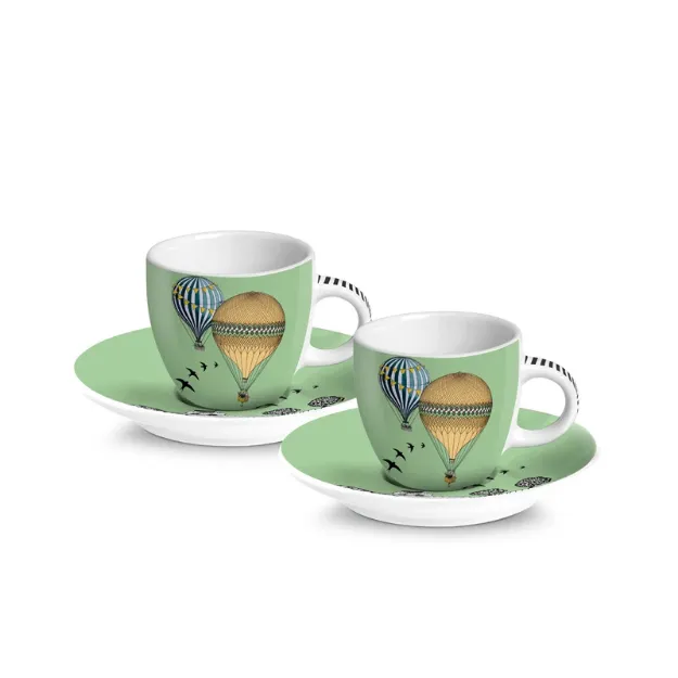 Bild von SET 2 TAZZE CAFFE' C/PIATTINO GIRAMONDO VERDE ML 80