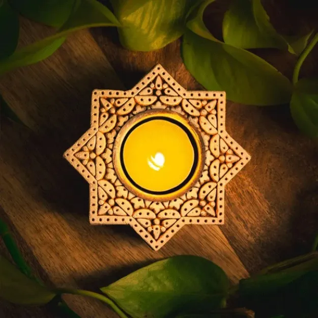 Bild von Teelichthalter Stern Blockdruck-Stempel aus Holz