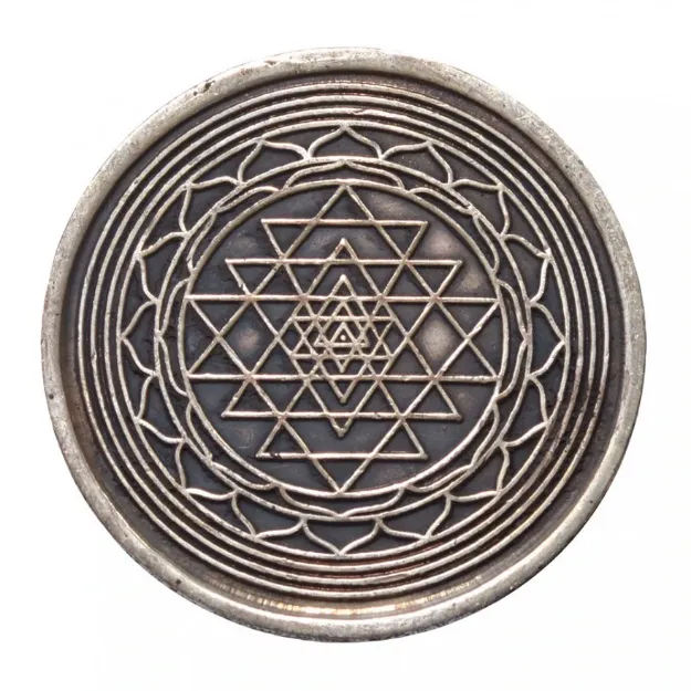 Bild von Glücksmünze Sri Yantra Kupfer verzinnt 4 cm