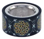 Bild von Räuchergefäss Blume des Lebens gold, Black Stone Ø10cm (Ø8,5cm innen) x 5cm mit 