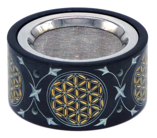 Bild von Räuchergefäss Blume des Lebens gold, Black Stone Ø10cm (Ø8,5cm innen) x 5cm mit 
