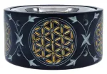 Bild von Räuchergefäss Blume des Lebens gold, Black Stone Ø10cm (Ø8,5cm innen) x 5cm mit 