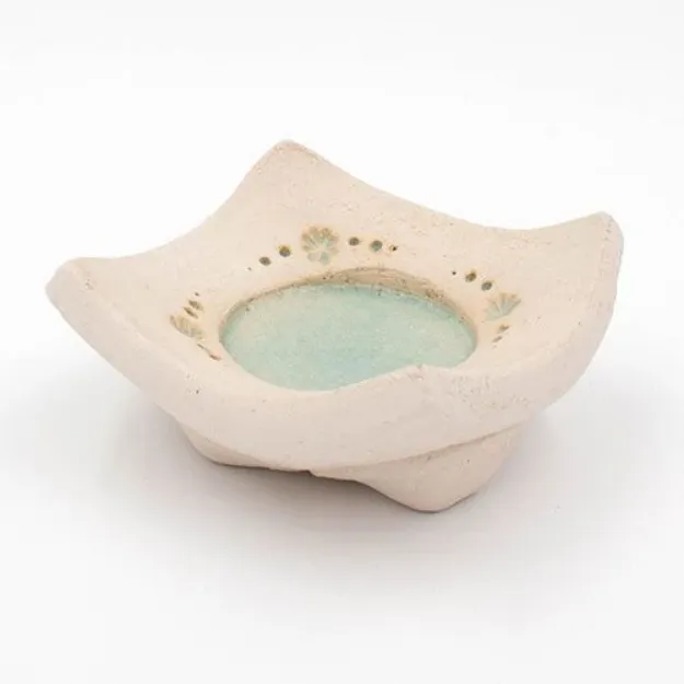 Bild von Keramikständer Heilkräuterkerze, hellblau Blume