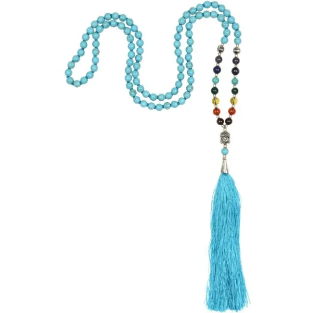 Bild von Türkisfarbene Mala-Kette mit 7 Chakra-Steinen, 108 Perlen