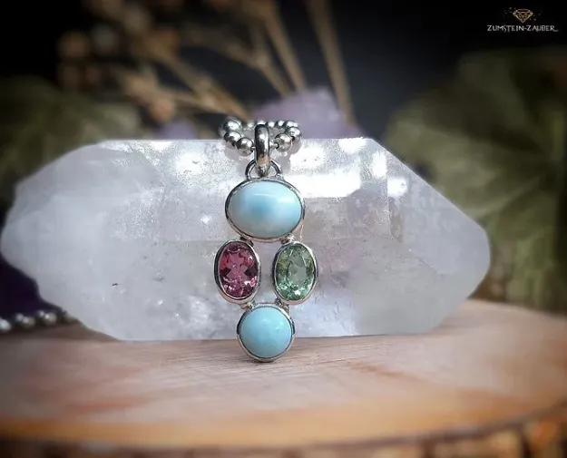 Bild von Edelstein-Schmuckanhänger Larimar & Turmalin