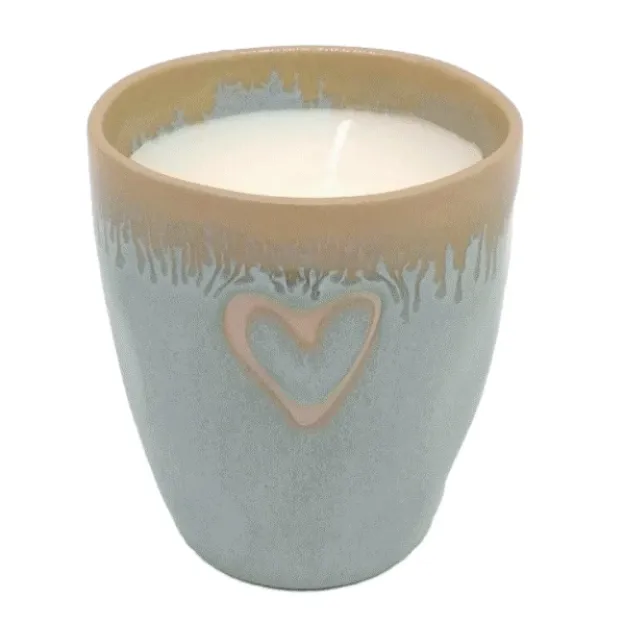 Bild von Stoneware Kerze im Becher türkis Herz