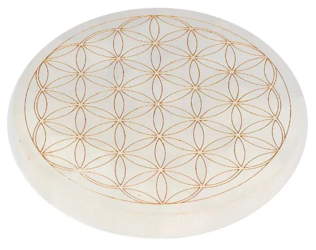 Bild von Selenit-Energiescheibe mit  Blume des Lebens Ø14cm