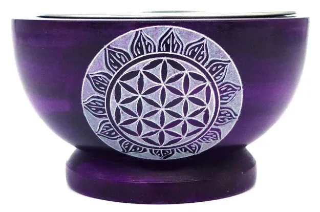 Bild von Räuchergefäss Blume des Lebens Speckstein lila Ø11,5 (innen Ø9,5cm)x6,5cm mit Si