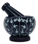 Bild von Mörser Blume des Lebens gold, Black Stone Ø9cm (innen Ø6,5cm) x7cm mit Stössel (