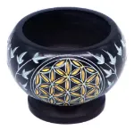 Bild von Mörser Blume des Lebens gold, Black Stone Ø9cm (innen Ø6,5cm) x7cm mit Stössel (