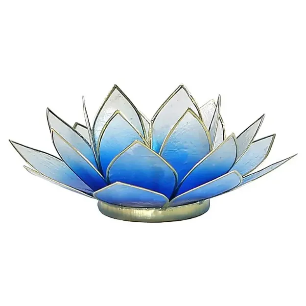 Bild von Lotus Teelichthalter blau/weiss mit Goldrand