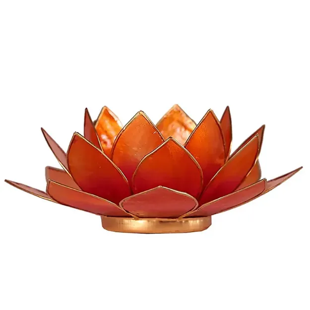 Bild von Lotus Teelichthalter orange-pink mit Goldrand