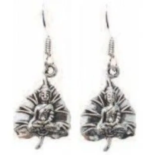 Bild von Ohrhänger Buddha auf Bodhiblatt Silber 925 4,4g