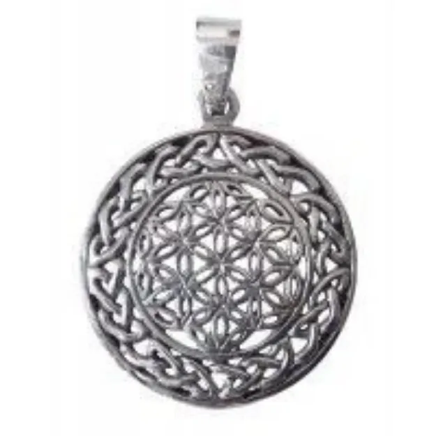 Bild von Anhänger Blume des Lebens mit Endlosknoten 2.5 cm, Silber