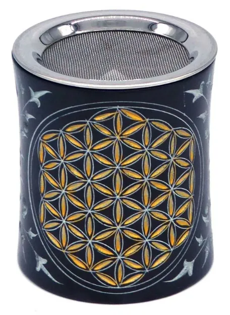 Bild von Räuchergefäss Blume des Lebens gold, Black Stone Ø9cm (Ø7,5cm innen) x10cm mit S