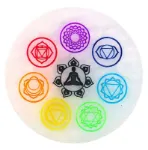 Bild von Selenit-Energiescheibe mit Chakrasymbolik bunt Ø10cm