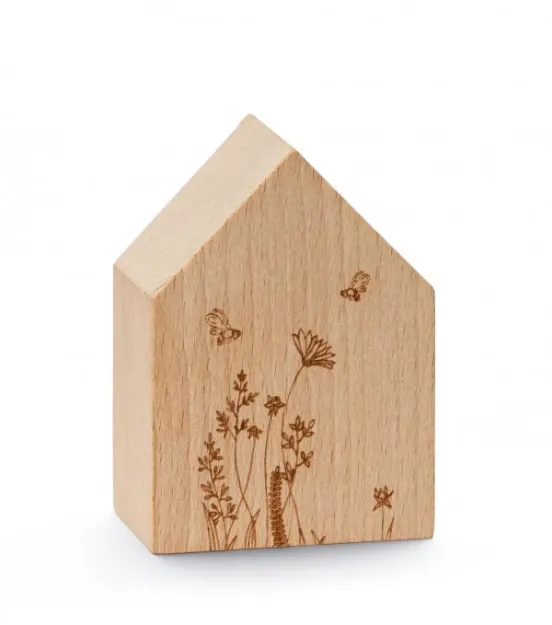 Bild von Holzhaus - 2 Bienen und Blumen